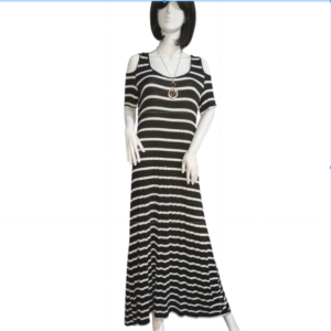 5th & Love Womens Off Shoulder Short Sleeve Scoop neck Maxi Dress White Black Stripes XL